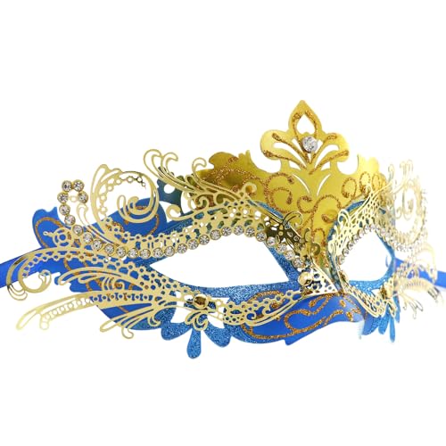 Coddsmz Maskerade Metallmaske - Venezianische Halloween Kostüm Maske für Karneval, Cosplay Party, Ball, Hochzeit - QB3134Y20PDM0YFAK3XW1ERD, Blau + Gold von Coddsmz