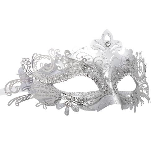 Coddsmz Maskerade Metallmasken Venezianische Halloween Kostüm Maske für Karneval, Cosplay Party, Kostüm Ball, Hochzeit - Silber-1 von Coddsmz