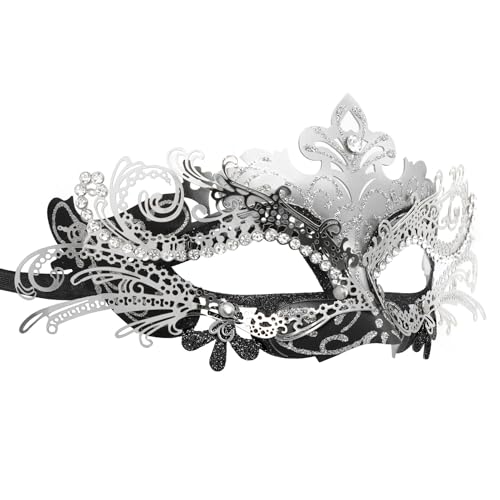Coddsmz Maskerade Metallmasken Venezianische Halloween Kostüm Maske Karneval Maske Cosplay Party Kostüm Ball Hochzeit Party Maske, 312340HSJBHC, Schwarz/Silberfarben von Coddsmz