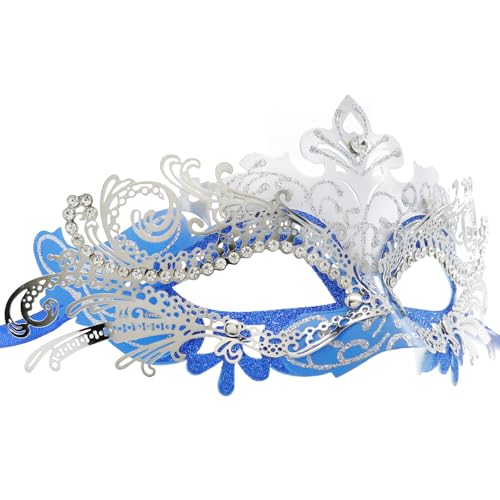 Coddsmz Maskerade Metallmasken Venezianische Halloween Kostüm Maske Karneval Maske Cosplay Party Kostüm Ball Hochzeit Party Maske, 32L20PA34ENM7A, Blau + Silber von Coddsmz