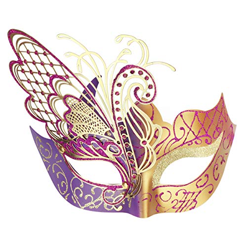 Coddsmz Mysteriöse venezianische Schmetterlings-Maske für Damen, für Halloween, Karneval und Partys (Gold + Violett) von Coddsmz