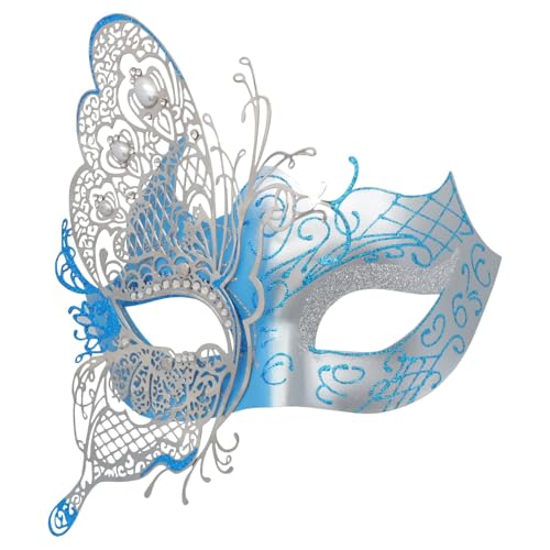 Mysteriöse venezianische Schmetterlings-Maske für Damen, geignet für Halloween, Karneval und Maskenbälle blau von Coddsmz