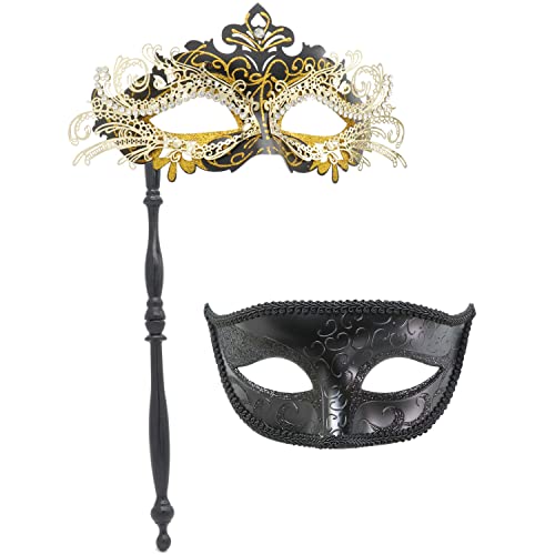 Coddsmz Paar Maskerade Maske mit Haltestab Venezianische Halloween Kostüm Maske Karneval Maske Cosplay Party Kostüm Maske von Coddsmz