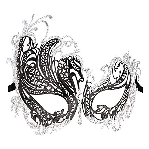 Maskerade Maske Metall venezianische Party Maske mit Strass Gr. 38, schwarz/silberfarben von Coddsmz