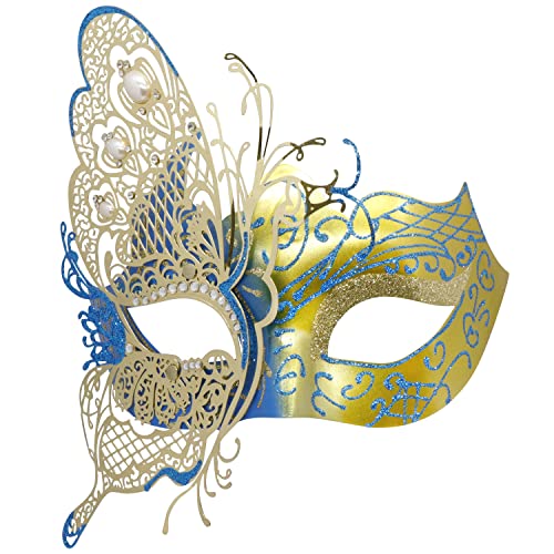 Mysteriöse venezianische Schmetterlingsmaske für Halloween, Party, Abend, Abschlussball, Ball, Maske, Bar-Kostüm, Zubehör, Blau-2, Medium von Coddsmz