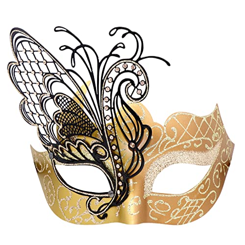 Mysteriöse venezianische Schmetterlingsmaske für Halloween, Party, Abend, Abschlussball, Ball, Maske, Bar-Kostüm, Zubehör, Schwarz-Gold, Größe M Mysteriöse venezianische Schmetterlingsmaske für Halloween, Party, Abend, Abschlussball, Ball, Maske, Bar-Kostüm, Zubehör, Schwarz-Gold, Größe M von Coddsmz