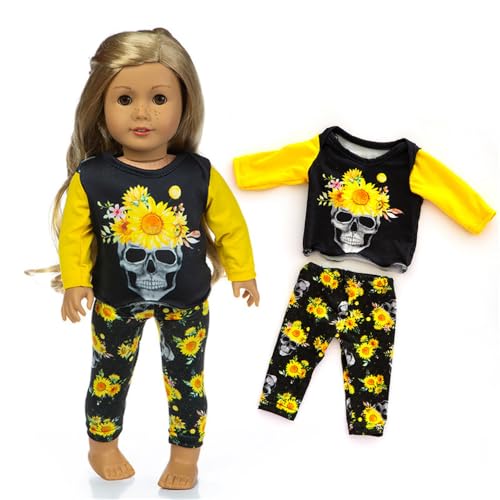 Codulu 18 Zoll amerikanische Puppenkleidung Halloween-Kürbis-Skelett Hosen Top und Zubehör für 43-46 cm Puppen-Zubehör 2-teiliges Set-A von Codulu