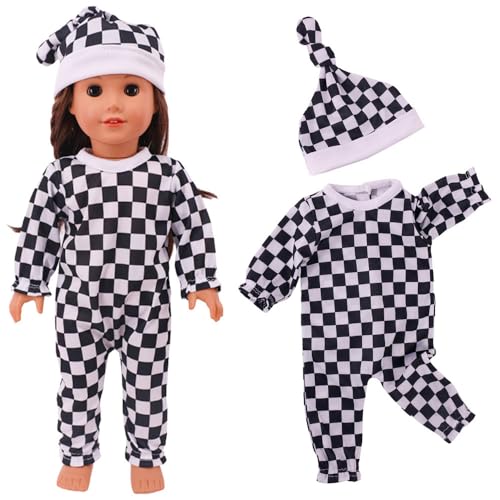 Codulu 18 Zoll amerikanische Puppenkleidung-Puppen-Schlafanzug mit Nachtmütze Pyjamas Kleider Zubehör für 43-46cm Puppen-Mädchen Puppen-2 Teile/Set-F von Codulu