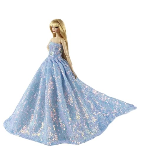Codulu Puppenkleid für 11,5 Zoll America Doll 30 cm Mädchenpuppe-Pailletten-Schleppkleid Abendkleid Kostüm für 1/6 BJD Puppe Kinderspielzeug-1 Stück-#Blau von Codulu