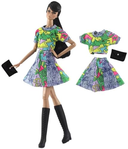 Codulu Puppenkleid für 29,2 cm große Amerika-Puppe, 30 cm, Mädchen, Puppe, lässiges Kleid, Abendkleid mit Tasche, Kostüm-Outfits für 1/6 BJD-Puppe, Kinderspielzeug, 1 Set, #E von Codulu