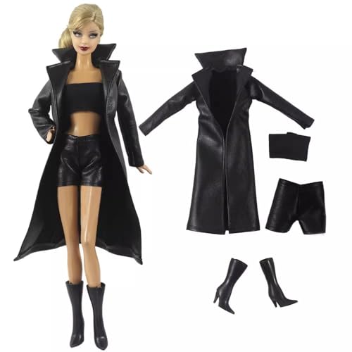 Codulu Puppenkleidung für 11,5 Zoll America Doll 30 cm Mädchenpuppe-Langer Ledermantel, Oberteile, Rock, Stiefel, lässiges Outfit, Kostüm für 1/6 BJD Puppe, Kinderspielzeug-4-teilig/Set-#B Codulu Puppenkleidung für 11,5 Zoll America Doll 30 cm Mädchenpuppe-Langer Ledermantel, Oberteile, Rock, Stiefel, lässiges Outfit, Kostüm für 1/6 BJD Puppe, Kinderspielzeug-4-teilig/Set-#B von Codulu