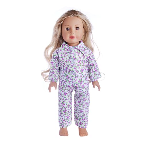 Codulu Puppenkleidung für 18-Zoll-American Doll-Pyjama-Outfits mit Blumenmuster, Zubehör für 43–46 cm große Mädchenpuppen, Babypuppen, 2-teilig/Set, Lila Codulu Puppenkleidung für 18-Zoll-American Doll-Pyjama-Outfits mit Blumenmuster, Zubehör für 43–46 cm große Mädchenpuppen, Babypuppen, 2-teilig/Set, Lila von Codulu