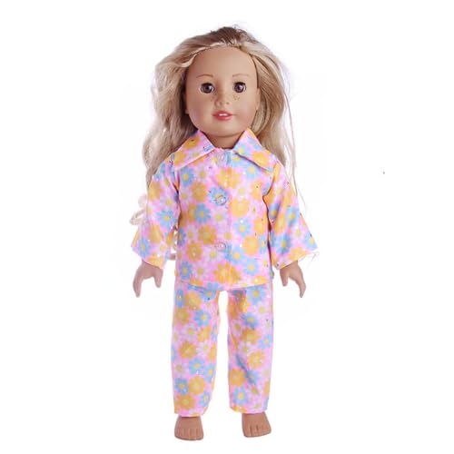 Codulu Puppenkleidung für 18-Zoll-American Doll-Pyjama-Outfits mit Blumenmuster, Zubehör für 43–46 cm große Mädchenpuppen, Babypuppen, 2-teilig/Set, Rosa Codulu Puppenkleidung für 18-Zoll-American Doll-Pyjama-Outfits mit Blumenmuster, Zubehör für 43–46 cm große Mädchenpuppen, Babypuppen, 2-teilig/Set, Rosa von Codulu