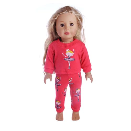 Codulu Puppenkleidung für 18-Zoll-American Doll-Pyjama-Outfits mit Blumenmuster, Zubehör für 43–46 cm große Mädchenpuppen, Babypuppen, 2-teilig/Set, Rot Codulu Puppenkleidung für 18-Zoll-American Doll-Pyjama-Outfits mit Blumenmuster, Zubehör für 43–46 cm große Mädchenpuppen, Babypuppen, 2-teilig/Set, Rot von Codulu