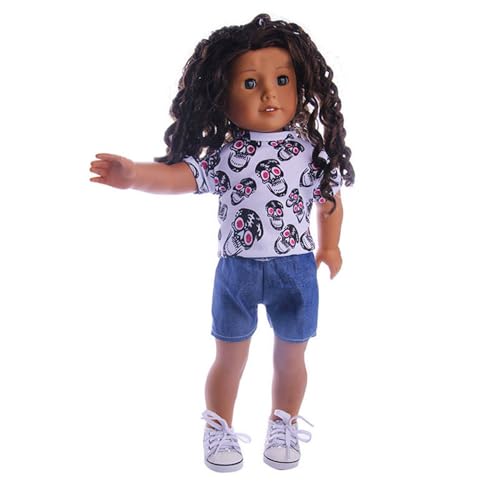 Codulu Puppenkleidung für 18-Zoll-American Doll-T-Shirt, Shorts, Rock, Sommer-Outfits, Accessoires für 43-46 cm große Mädchenpuppen, Babypuppen, 1 Set, E Codulu Puppenkleidung für 18-Zoll-American Doll-T-Shirt, Shorts, Rock, Sommer-Outfits, Accessoires für 43-46 cm große Mädchenpuppen, Babypuppen, 1 Set, E von Codulu