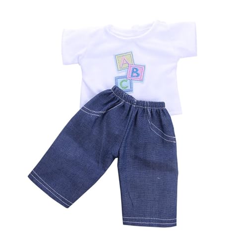 Codulu Puppenkleidung für 18-Zoll-American Doll-Weißes T-Shirt und Jeanshose-Sommer-Outfits-Accessoires für 43–46 cm große Mädchenpuppen-Babypuppen-2-teilig/Set Codulu Puppenkleidung für 18-Zoll-American Doll-Weißes T-Shirt und Jeanshose-Sommer-Outfits-Accessoires für 43–46 cm große Mädchenpuppen-Babypuppen-2-teilig/Set von Codulu