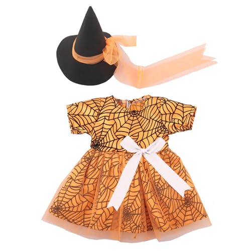 Codulu Puppenkleidung für 18 Zoll amerikanische Puppen-Spinnennetz-Muster-Halloween-Kleider 43-46 cm Puppenzubehör 2-teiliges Set-Orange von Codulu