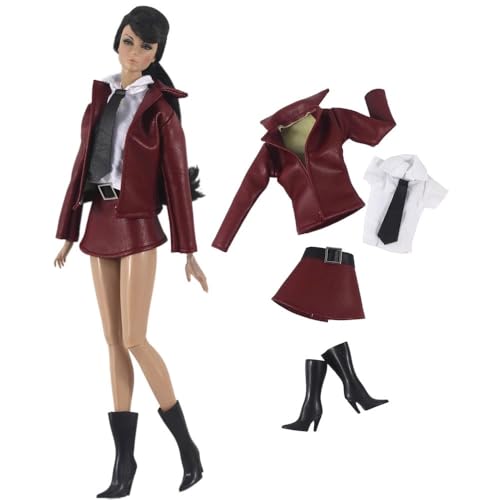 Codulu Puppenkleidung für 29,2 cm große Amerika-Puppe, 30 cm, Lederjacke, Hemden, Rock, Stiefel, Freizeit-Outfits, Kostüm für 1/6 BJD-Puppe, Kinderspielzeug, 4 Stück/Set-#F Codulu Puppenkleidung für 29,2 cm große Amerika-Puppe, 30 cm, Lederjacke, Hemden, Rock, Stiefel, Freizeit-Outfits, Kostüm für 1/6 BJD-Puppe, Kinderspielzeug, 4 Stück/Set-#F von Codulu