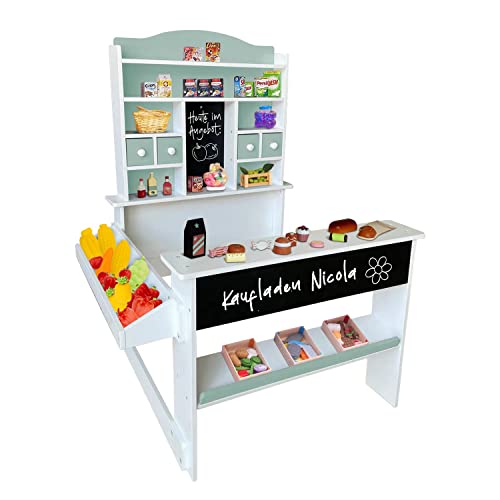 Coemo Kaufladen Nicola Kinder Kaufmannsladen aus Holz, Verkaufsstand Theke, Tafel, Seitentheke & Schublade Marktstand als tolles Geschenk, Grün Coemo Kaufladen Nicola Kinder Kaufmannsladen aus Holz, Verkaufsstand Theke, Tafel, Seitentheke & Schublade Marktstand als tolles Geschenk, Grün von Coemo