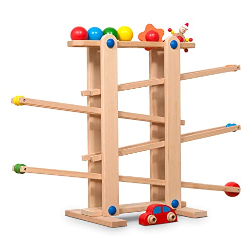 Coemo Kugelbahn Holz 7 Mobile Teile Murmelbahn ab 1 Jahr Motorikspielzeug Lernspielzeug für Babys von Coemo