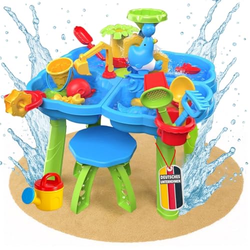 Sand- und Wasserspieltisch NARIUS M, 4 separate Wasserbecken, 1 Hocker, Wassertisch Kinder Outdoor für Wasserspiele draußen, Balkon und Garten, Matschtisch mit Sandkastenspielzeug, Eimer, Schaufel Sand- und Wasserspieltisch NARIUS M, 4 separate Wasserbecken, 1 Hocker, Wassertisch Kinder Outdoor für Wasserspiele draußen, Balkon und Garten, Matschtisch mit Sandkastenspielzeug, Eimer, Schaufel von Coemo
