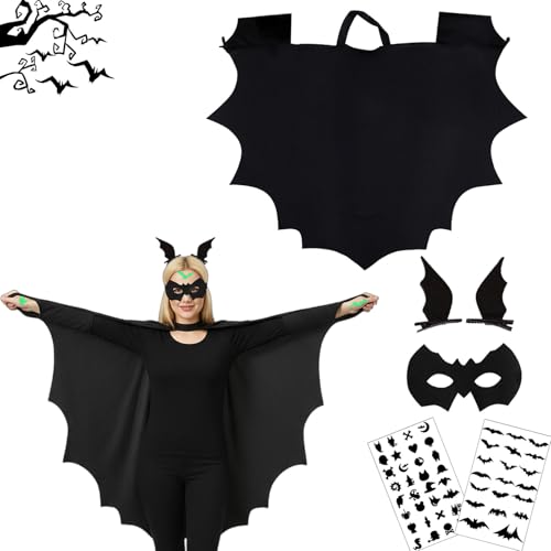 Fledermaus Kostüm Kinder,Kapuzenumhang Halloween Fledermaus mit Maske,für Körpergröße 120-150CM Mädchen Jungen Halloween Karneval Cosplay von Coffee Life Plus