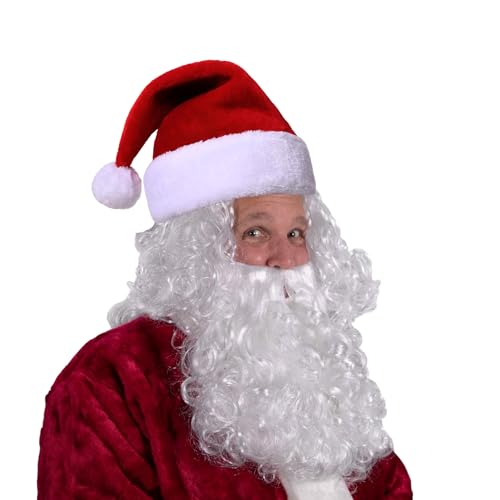 Weihnachtsmann-Perücke und Bart-Set mit Weihnachtsmütze, Weihnachtsmann-Perücke und Bart passend für Weihnachten, Weihnachtskostümparty, Weihnachtsfeier, Rollenspiel, Familienfeier, von Coffee Life Plus