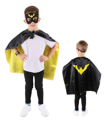 Batman Kostüm, Superheld, Maske + Umhang + Armband, Halloween, Karneval, Cosplay, für Kinder von Cogio