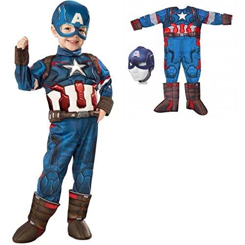 Captain America Kostüm, Avengers Kostüm + Maske, Unisex, Halloween, Karneval, Cosplay, Unisex, L, für Kinder von Cogio