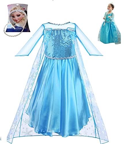 Cogio ELSA Kostüm für Mädchen, Prinzessin verkleiden, Abschlussball, Karneval, Party, Stirnband mit Zopf, 130 von Cogio