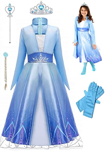 Cogio Elsa Kleid 9 Frozen Kostüm + Handschuhe, Zepter, Borte, Krone 120 von Cogio