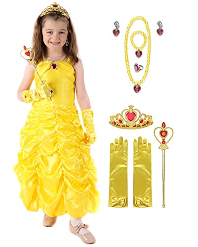 Cogio Kleid, Kostüm, Prinzessin Bella, Die Schöne und das Biest, für Kinder + Accessoires (Krone, Zepter, Handschuhe), Karneval, Ball, Party, 110 von Cogio