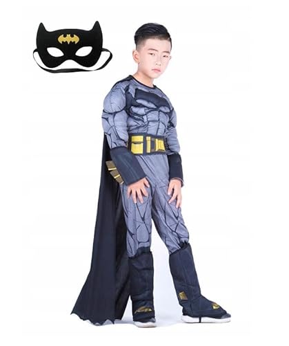 Kostüm Batman, Kostüm + Maske + Gürtel, unisex, Halloween, Karneval, Cosplay, unisex, fur Kinder, L (9-10L) von Cogio