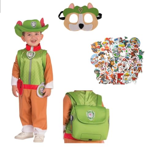 Kostüm Pies Tracker Patrol, Kostüm + Maske + Mütze + Rucksack, Aufkleberset Patrol, Abenteuerbucht, Unisex, Halloween, Karneval, Cosplay, Unisex, für Kinder, 2-3 Jahre von Cogio