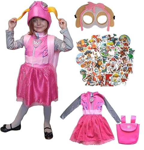 Kostüm Skye Patrol, Kleid + Maske + Rucksack + Mütze, Aufkleberset Patrol, Superwelpen, Halloween, Karneval, Cosplay, 2-3 Jahre, für Kinder von Cogio