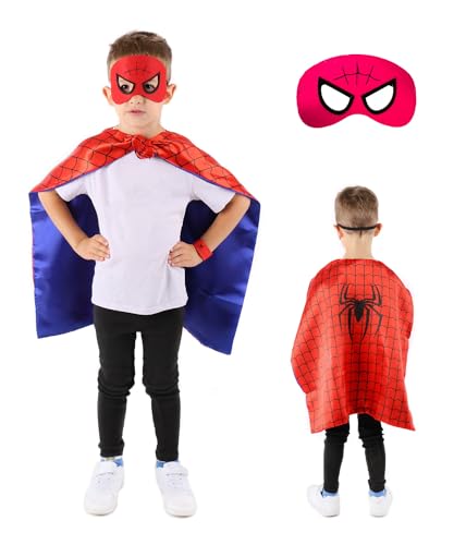 Spiderman-Kostüm, Superheld, Maske + Umhang + Armband, Halloween, Karneval, Cosplay, für Kinder von Cogio