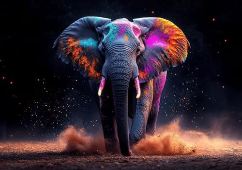 Puzzle 1000 Teile Bunter Elefant, Puzzle Erwachsene XXL 75x50cm EIN Herausforderndes RäTsel ImpossiblePuzzle, Puzzlespiele für Die Ganze Familie, Compact Box Mit Poster Geschenke für Frauen D-4 von Cohnpjng