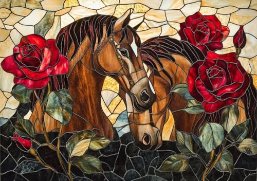 Puzzle 1000 Teile Erwachsene Klassische Puzzle Pferd und Rosen Perfekt Um Die ProblemlöSungsfäHigkeiten Zu Verbessern, FöRdert Konzentration und Geduld, Erwachsene und Kinder Ab 14 Jahren 75x50 cm V-0 von Cohnpjng