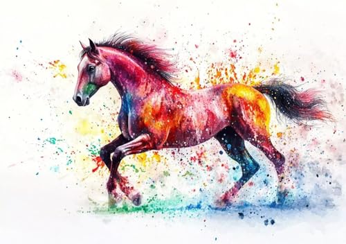Puzzle 1000 Teile Farbe Pferd, Puzzle Erwachsene XXL 75x50 cm EIN Herausforderndes RäTsel ImpossiblePuzzle, Puzzlespiele für Die Ganze Familie, Compact Box Mit Poster Geschenke für Frauen/MäNner T-1 von Cohnpjng