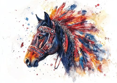 Puzzle 1000 Teile Farbe Pferd, Puzzle Erwachsene XXL 75x50 cm EIN Herausforderndes RäTsel ImpossiblePuzzle, Puzzlespiele für Die Ganze Familie, Compact Box Mit Poster Geschenke für Frauen/MäNner W-6 von Cohnpjng