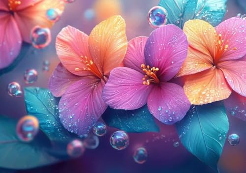 Puzzle 1000 Teile Farbige Blumen, Puzzle Erwachsene XXL 75x50cm EIN Herausforderndes RäTsel ImpossiblePuzzle, Puzzlespiele für Die Ganze Familie, Compact Box Mit Poster Geschenke für Frauen M-9 von Cohnpjng