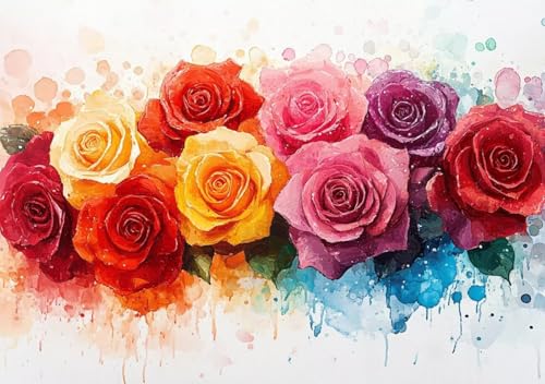 Puzzle 1000 Teile Farbige Blumen, Puzzle Erwachsene XXL 75x50cm EIN Herausforderndes RäTsel ImpossiblePuzzle, Puzzlespiele für Die Ganze Familie, Compact Box Mit Poster Geschenke für Frauen R-7 von Cohnpjng