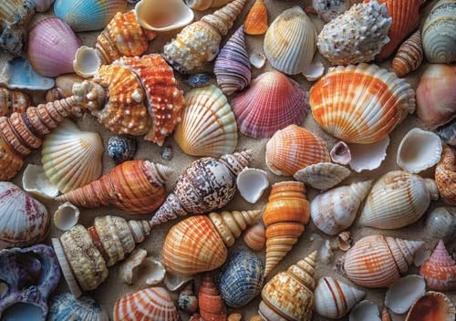 Puzzle 1500 Teile Bunte Muscheln, Puzzle Erwachsene XXL 87x57cm EIN Herausforderndes RäTsel ImpossiblePuzzle, Puzzlespiele für Die Ganze Familie, Compact Box Mit Poster Geschenke für Frauen K-2 von Cohnpjng