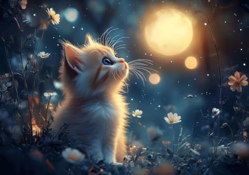 Puzzle 1500 Teile Erwachsene Klassische Puzzle Katze und Mond Perfekt Um Die ProblemlöSungsfäHigkeiten Zu Verbessern, FöRdert Konzentration und Geduld, Erwachsene und Kinder Ab 14 Jahren 87x57 cm B-4 von Cohnpjng