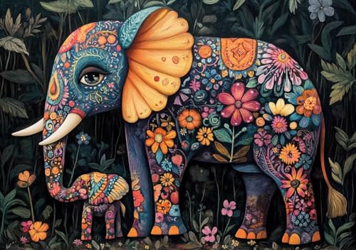 Puzzle 200 Teile Bunter Elefant, Puzzle Erwachsene XXL 35x25cm EIN Herausforderndes RäTsel ImpossiblePuzzle, Puzzlespiele für Die Ganze Familie, Compact Box Mit Poster Geschenke für Frauen/MäNner T-4 von Cohnpjng