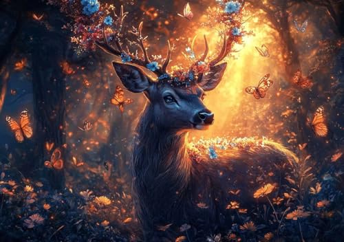 Puzzle 200 Teile Erwachsene Klassische Puzzle Schmetterling und Hirsch, ProblemlöSungsfäHigkeiten Zu Verbessern, FöRdert Konzentration und Geduld, Erwachsene und Kinder Ab 14 Jahren 35x25 cm J-8 von Cohnpjng