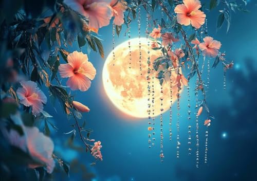 Puzzle 200 Teile Mond und Blumen, Puzzle Erwachsene XXL 35x25cm EIN Herausforderndes RäTsel ImpossiblePuzzle, Puzzlespiele für Die Ganze Familie, Compact Box Mit Poster Geschenke für Frauen B-9 von Cohnpjng