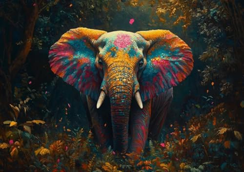 Puzzle 2000 Teile Bunter Elefant, Puzzle Erwachsene XXL 100x70cm EIN Herausforderndes RäTsel ImpossiblePuzzle, Puzzlespiele für Die Ganze Familie, Compact Box Mit Poster Geschenke für Frauen G-0 von Cohnpjng