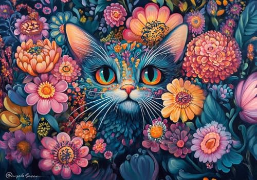 Puzzle 2000 Teile Erwachsene Klassische Puzzle Blumen und Katzen, Um Die ProblemlöSungsfäHigkeiten Zu Verbessern, FöRdert Konzentration und Geduld, Erwachsene und Kinder Ab 14 Jahren 100x70 cm G-5 von Cohnpjng