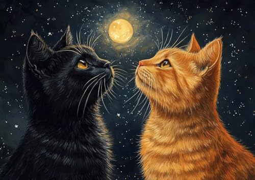 Puzzle 2000 Teile Erwachsene Klassische Puzzle Katze und Mond Perfekt Um Die ProblemlöSungsfäHigkeiten Zu Verbessern, FöRdert Konzentration und Geduld, Erwachsene und Kinder Ab 14 Jahren 100x70 cm P-2 von Cohnpjng